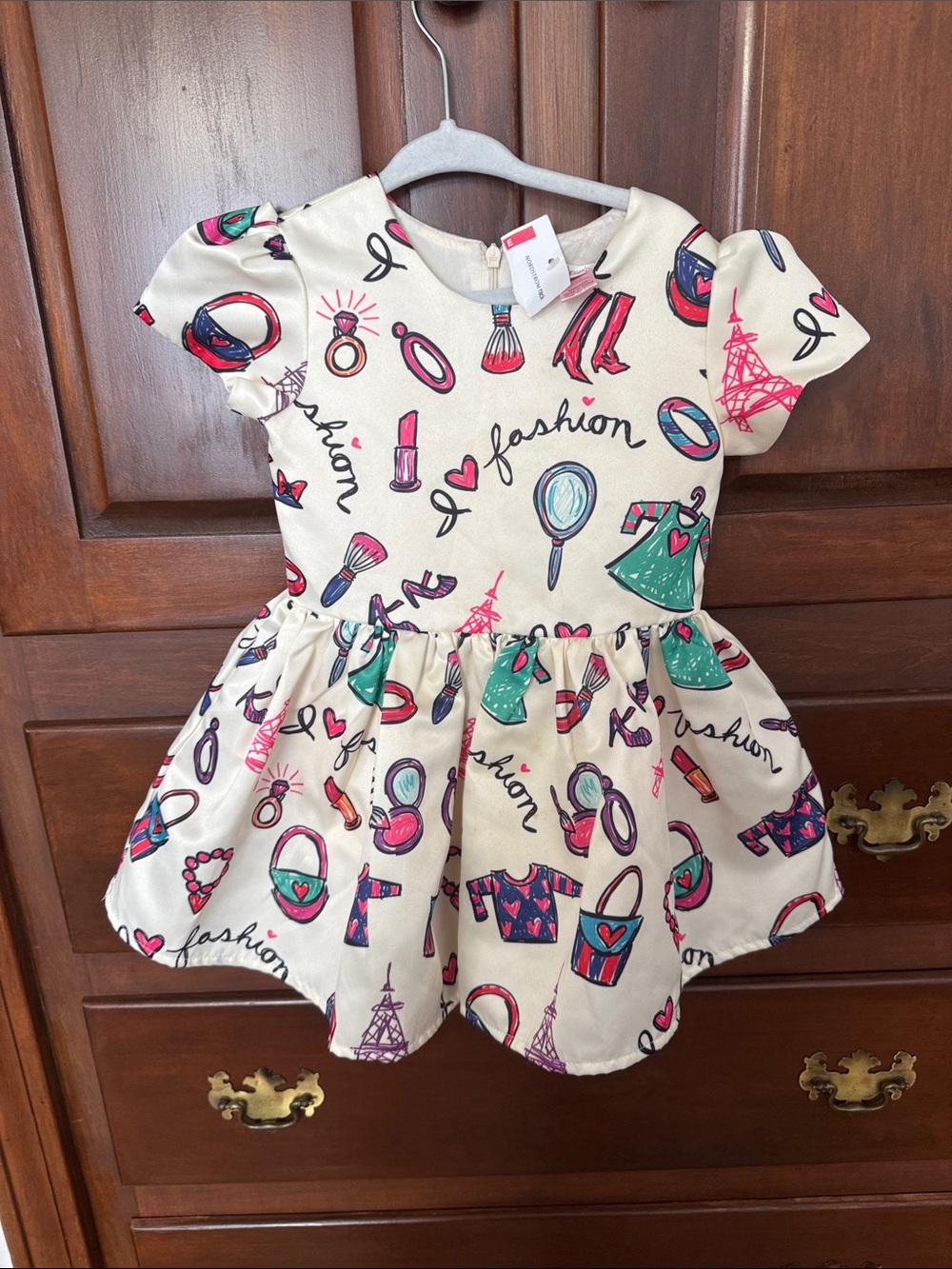 Nordstrom Cream Dress with Pink, Teal and Purple Fashion Print